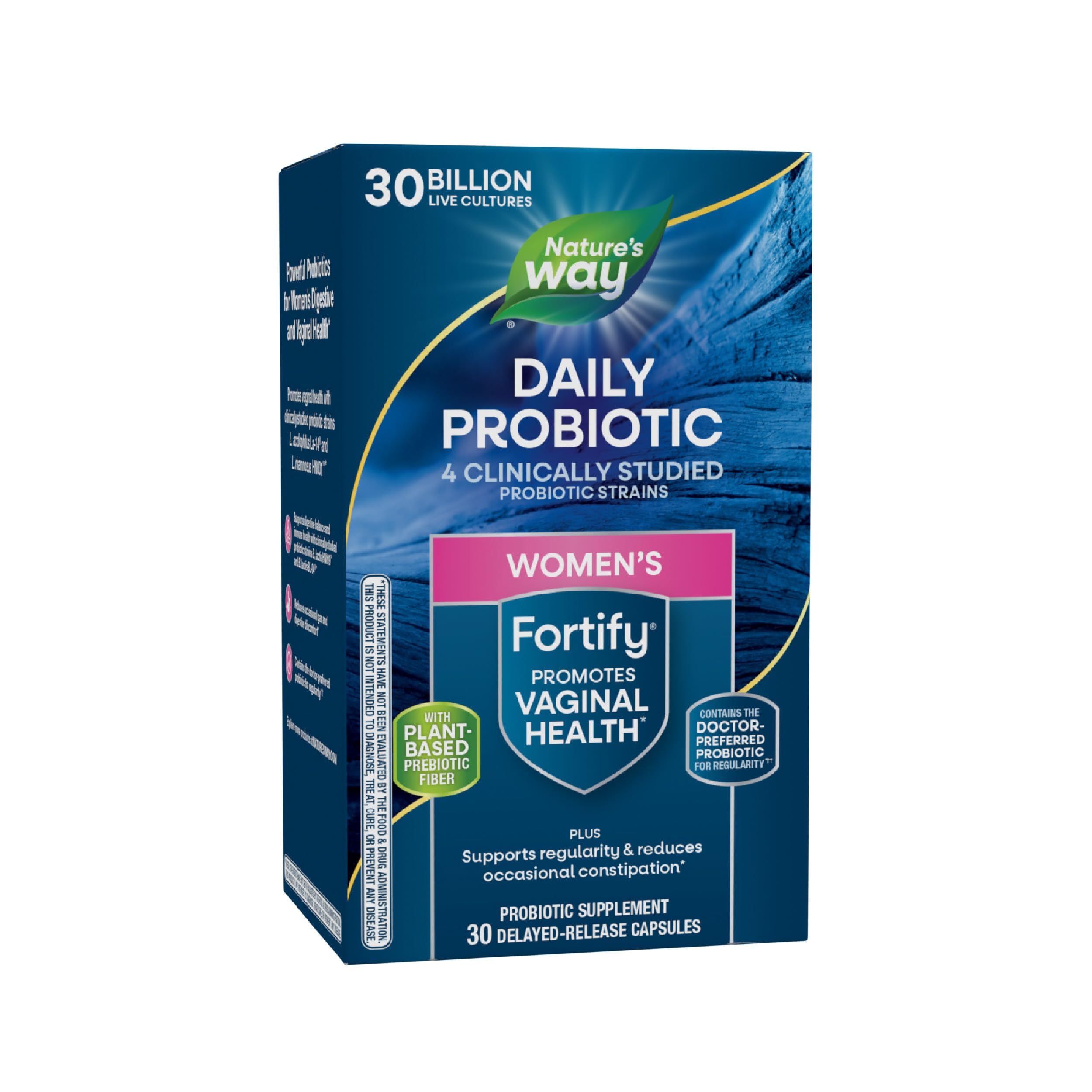 Nature's Way Fortify Daily Probiotic for Women, 30 Billion Live Cultures, 10 Strains, Prebiotics and Probiotics for Women, Supports Digestive and Immune Health* No Refrigeration Required, 30 Capsules