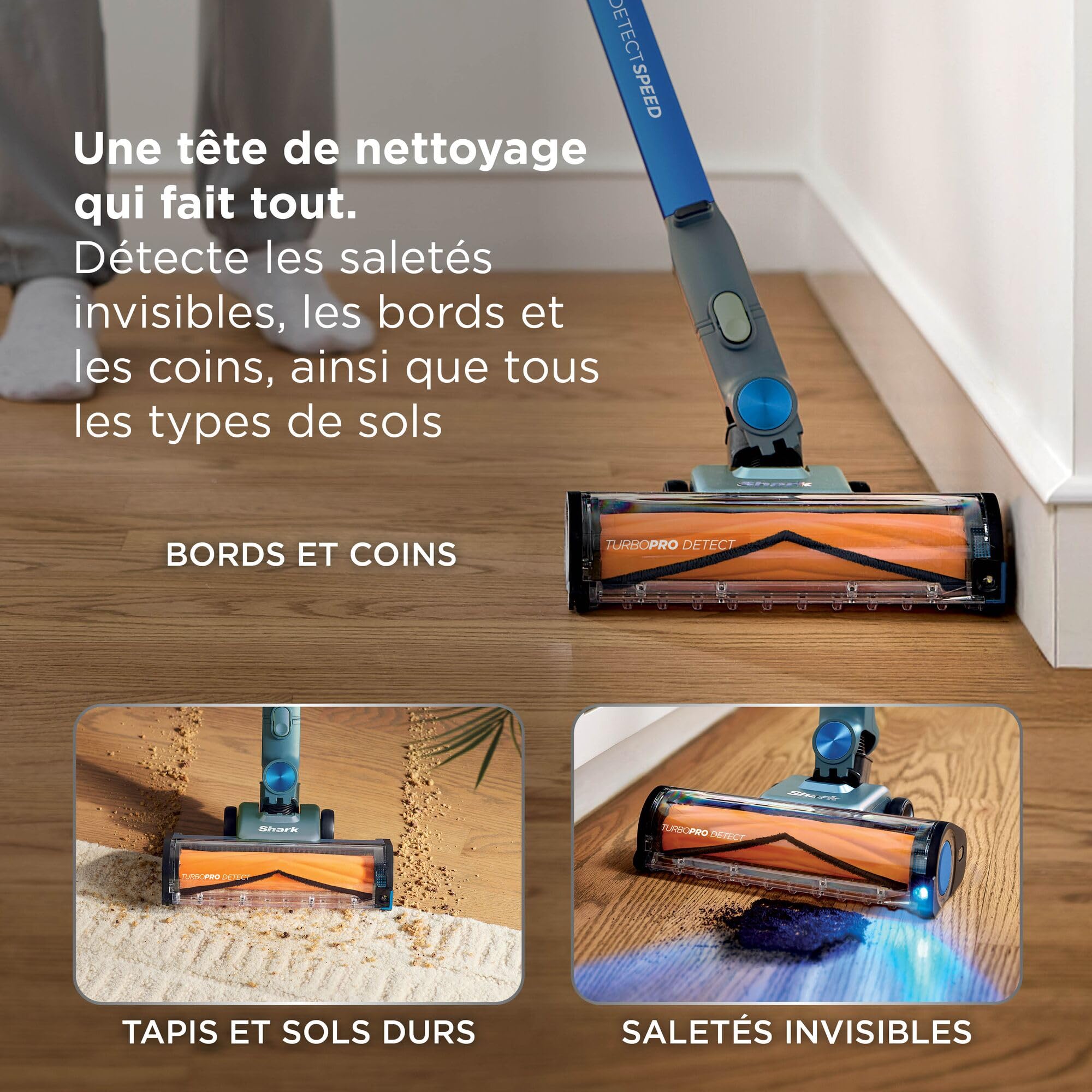 Shark PowerDetect Speed, Aspirateur Balai sans Fil, 60min IA1243FR | Nettoyage en arrière, Filtration anti-allergène HEPA, Jusqu’à 60 min d’autonomie, support mural et suceur plat, Sauge givrée