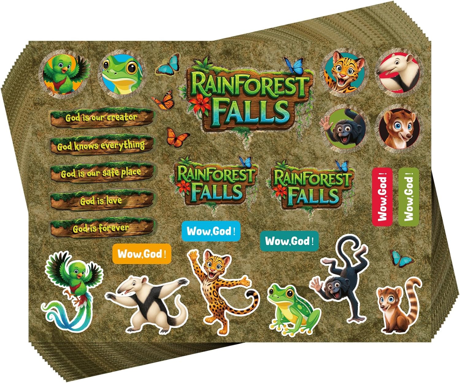 MiniInflat 50 Pcs VBS 2026 Sticker Sheets Decorations Rainforest 8.5x11 Bible Sticker Sheets for Crafts Notecards Gifts