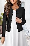 Newshows Bouton solide pour femmes manches longues manches Classique Col d'équipage tricot Cardigan Tweater