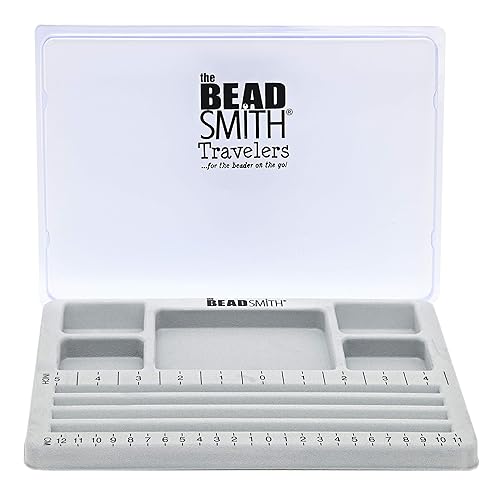 The Beadsmith Mini Bead Board - Grey Flocked, 4 Straight Channels, 5 Recessed Compartments, 7.75 x 11.25 inches, Design Boards for Creating Bracelets, Necklaces and Other Jewelry - 4 Straight Channel w/ Cover