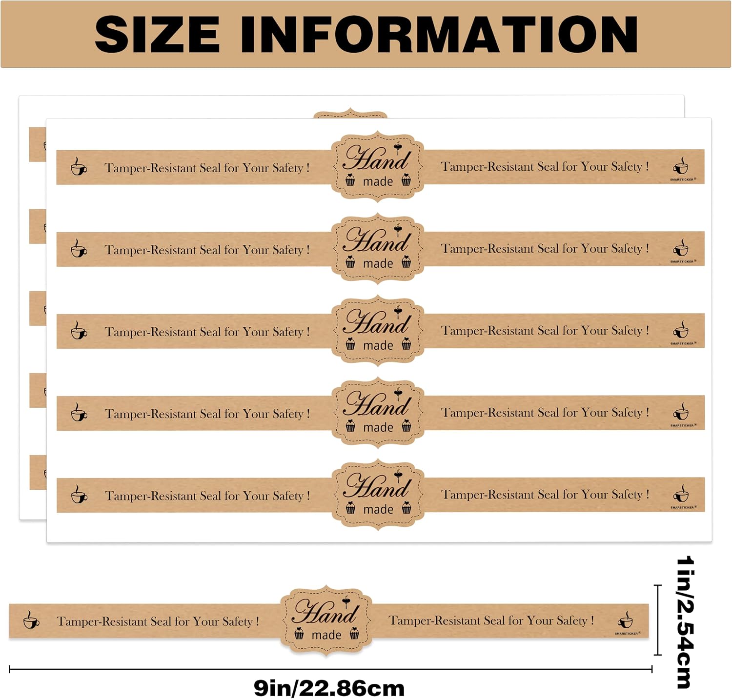 200 Pcs Food Retail Package Seal Stickers 9x1 Inch Safe Secure Tamper Evident Lids Stickers Tampers Proof Tamper Evident Labels for Freshness Labels for Handmade Crafted Baking (Brown)