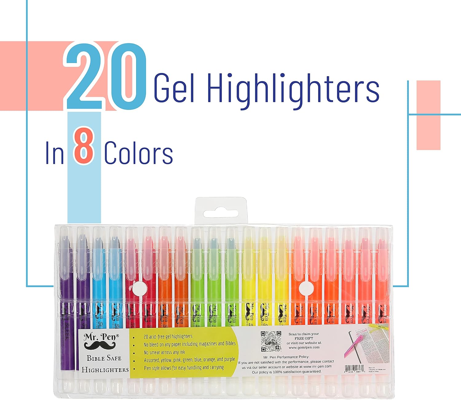 Mr. Pen No Bleed Gel Highlighter, Bible Highlighters, Assorted Colors, Pack of 20, Fluorescent Gel Highlighters - Image 3