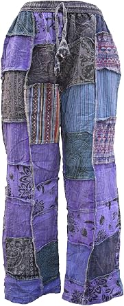 Gheri Mens Patchwork Fleece Lined Winter Boho Print Cotton Trousers