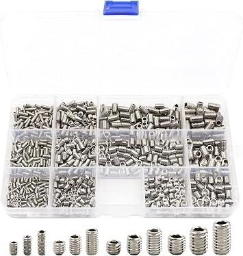 LBY 720pcs M3 M4 M5 M6 Hex Socket Drive Cup-Point Set Screws Assortment Kit, Socket Head Cap Screws, Grub Screws, 12 Sizes, Stainless Steel Silver