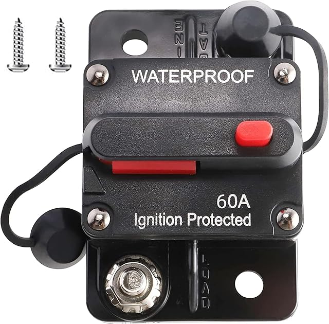 RED WOLF 60A Circuit Breaker w/Manual Reset Inline Fuse Holder Inverter for Car Motor Marine Boat, for Car Audio Solar Inverter System Protection, DC 12V-48V, Waterproof