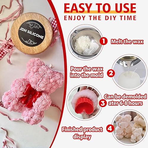 Miniatura 2 de Moldes de silicona, 3D de oso rosa JDH para velas de jabón para regalos del día de San Valentín, regalos para niñas, regalo de cumpleaños, regalo