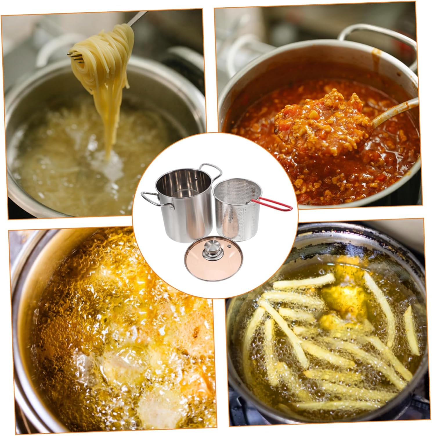 1 set Stainless Steel Deep Fryer with Fry Basket Ergonomic Cooking Pot for Easy Use High Temperature Resistant Lightweight Kitchen Essential for Frying and Cooking