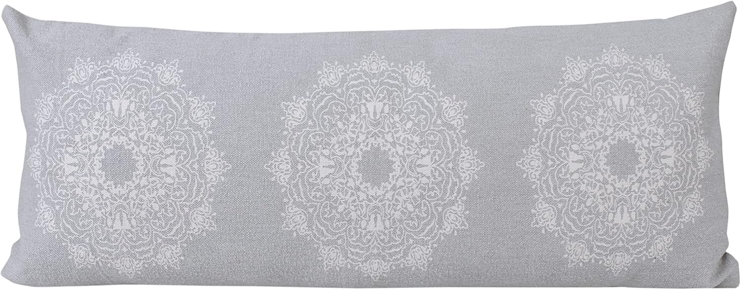 14x36 inches Medallion Lumbar Throw Pillow Cover for Home Decor | Farmhouse Boho Cushion Cover for Throw Pillows | Perfect for Living Room Couch & Bedroom Decorations | Light Gray/White