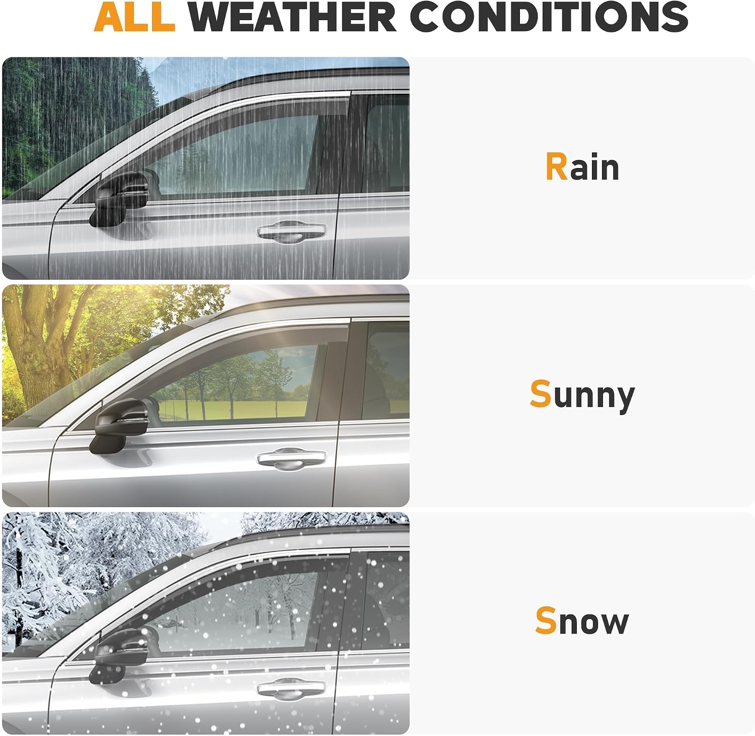 Shatterproof Taped-On Window Deflectors for Toyota Highlander 2020-2025 with Chrome Trim, Rain Guards, Window Visors for Car, Vent Deflector, 4pcs