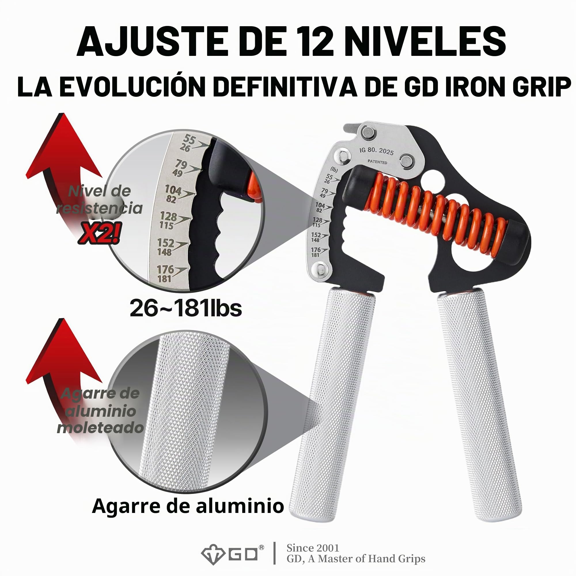 GD IRON GRIP - Fortalecedor de agarre de mano (empuñaduras ajustables para entrenamiento de fuerza) Entrenador de fuerza de muñeca y antebrazo