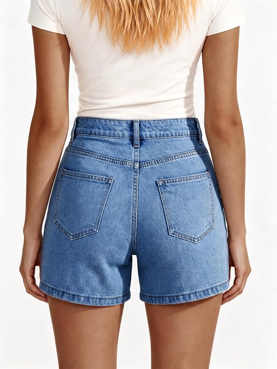 EMMIOL Jean Shorts Womens High Waisted Stretchy Mid Length Summer Jorts | Basic Solid Y2K Denim Shorts Casual Vintage Button