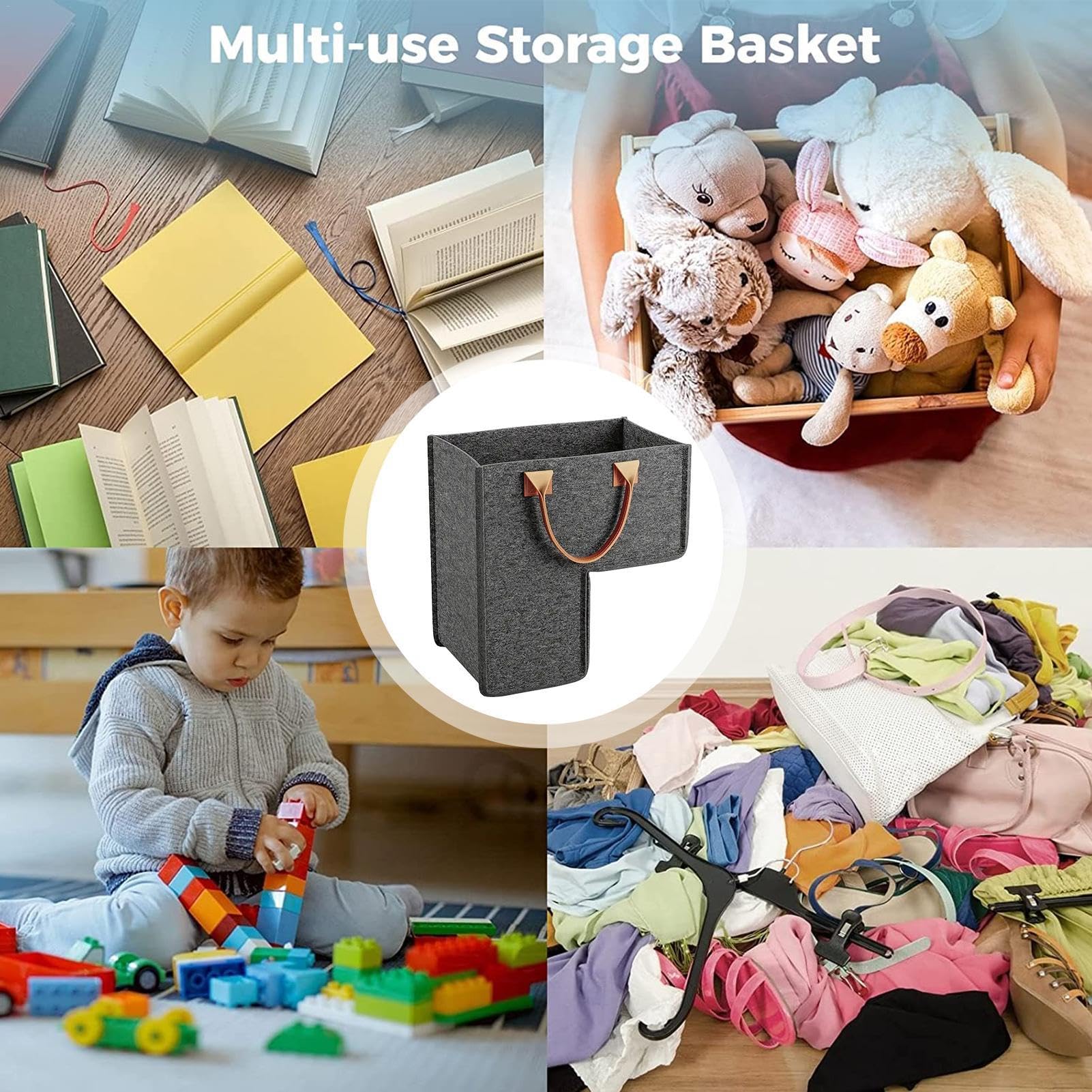 Cesto Organizer Per Scale In Feltro - Portaoggetti Pieghevole Con Manici In Pelle Per Biancheria E Giocattoli - Foto 10