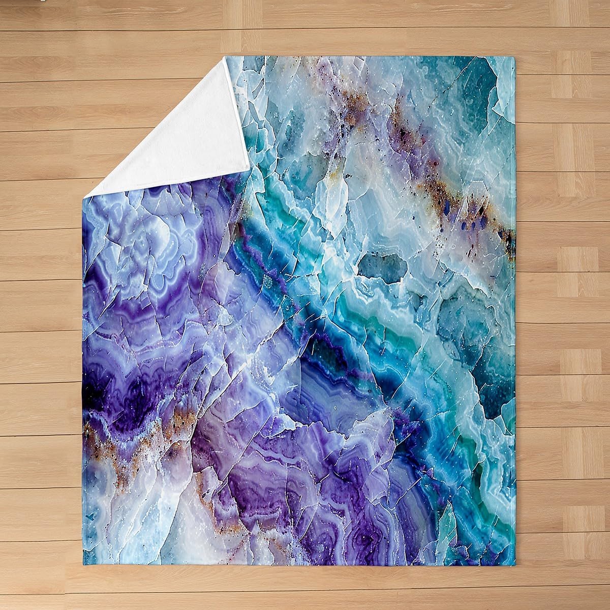 Castle Fairy Marble All Season Bed Blanket Modern Marbling Plush Throw Blanket,Fashion Fluid Stripes Home Decorative Flannel Blanket Purple Teal Blanket for Sofa Couch 60"x80"