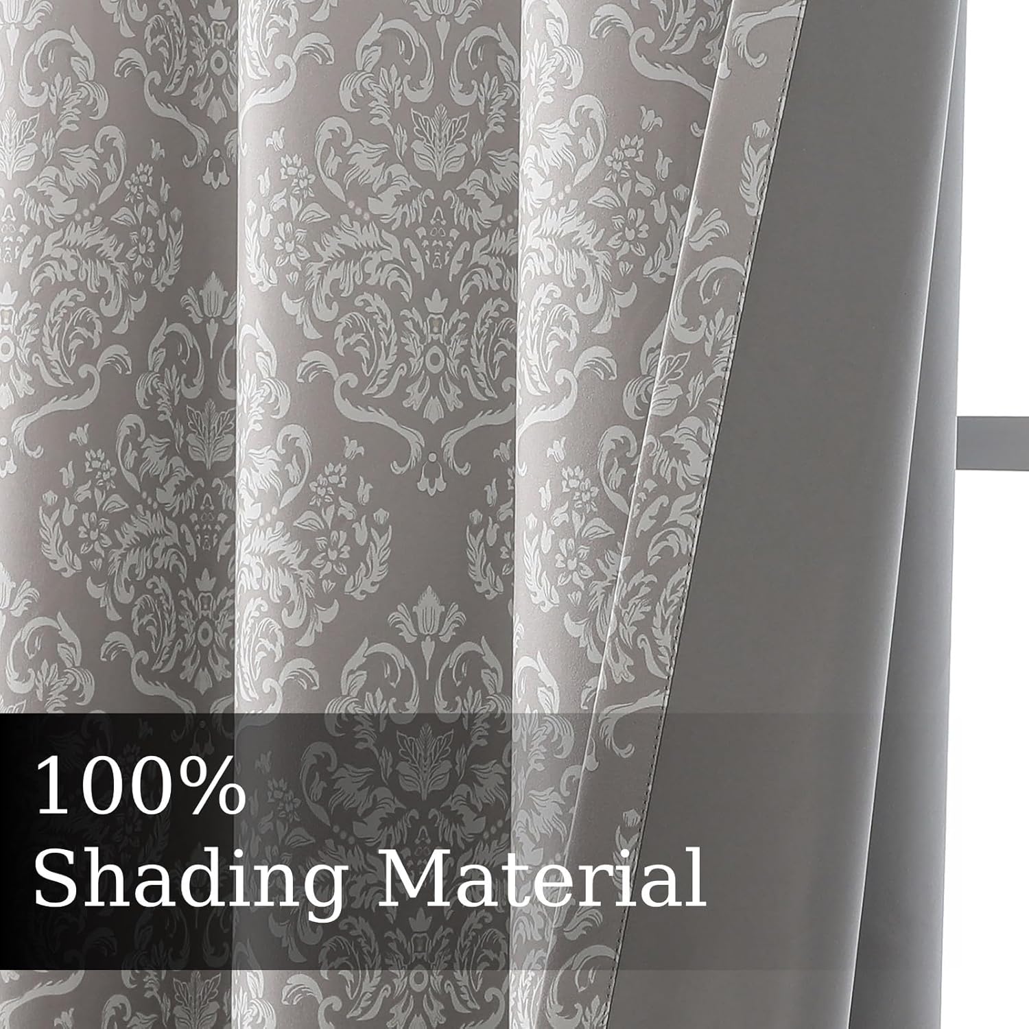 Ombre Blackout Curtains 96 Inch for Living Room, Damask European Print Pattern Room Darkening Window Drapes Thermal Insulated Bedroom Curtains (Beige, 52W x 96L)