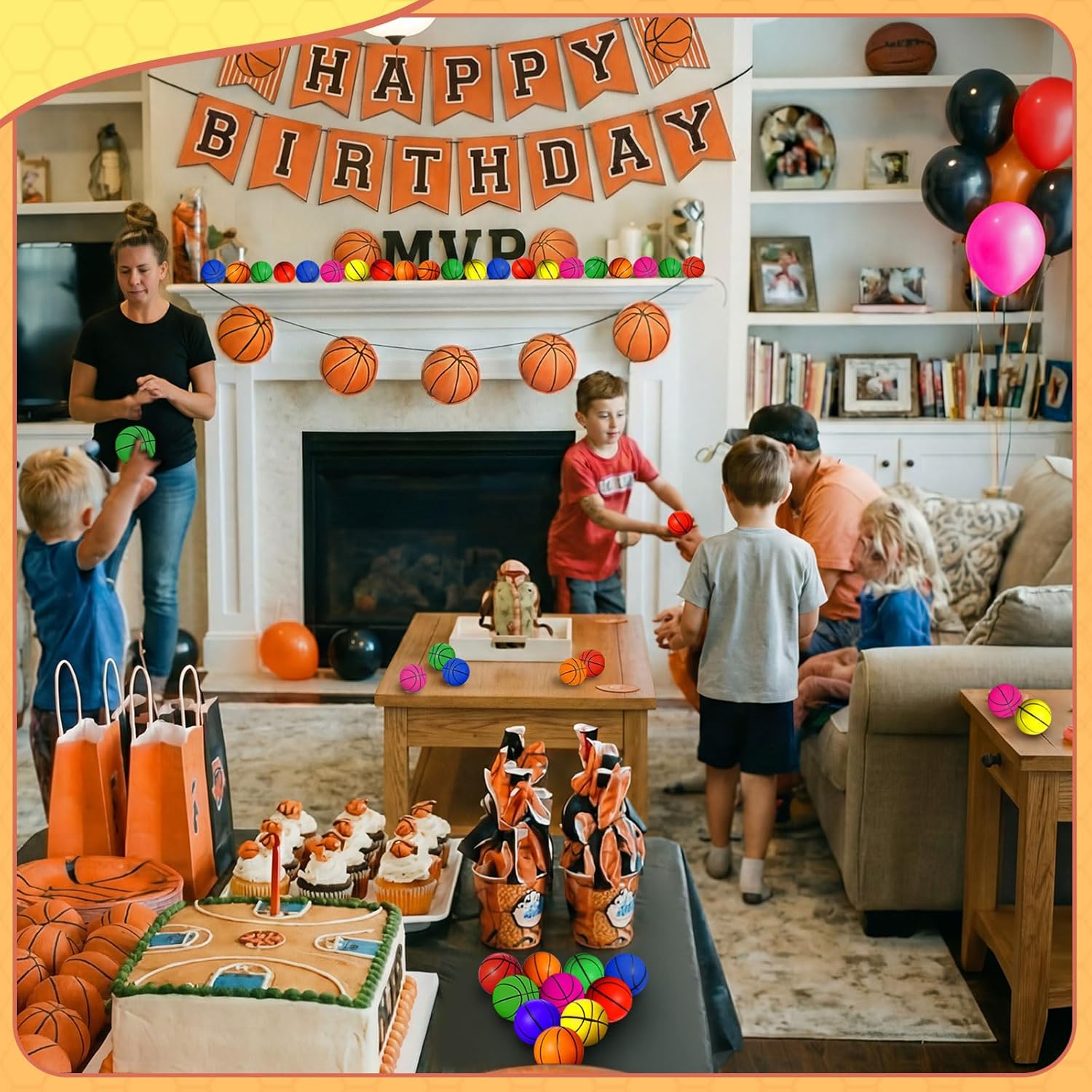 Sumind 48 Pcs 2.5 Inch Mini Basketball Stress Balls Mini Basketball Party Favor Small Foam Squeeze Sports Ball for Stress Pressure Relief Reward Party Gifts(Multicolor)