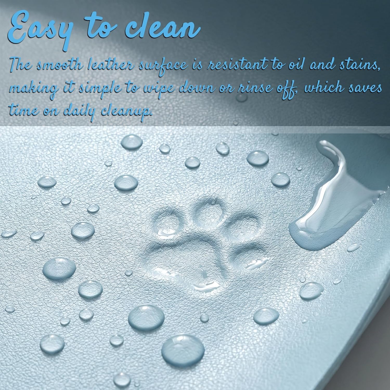 PU Leather Pet Food Mat, Water-Resistant Medium and Small Dog and Cat Food Placemat, Non-Slip Easy-to-Clean Feeding Tray for Bowls, Water Fountains (Blue)