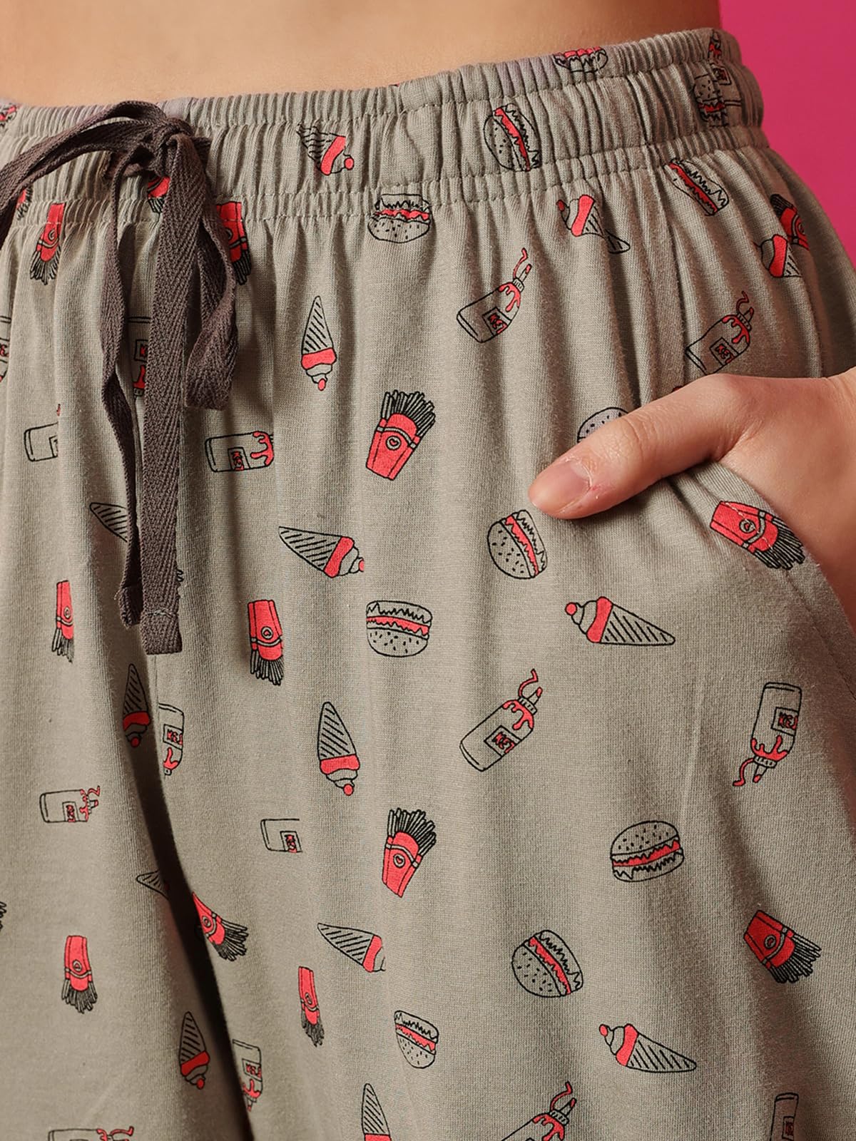 Clovia Conjunto de pijama y top para mujer de algodón estampado en gris