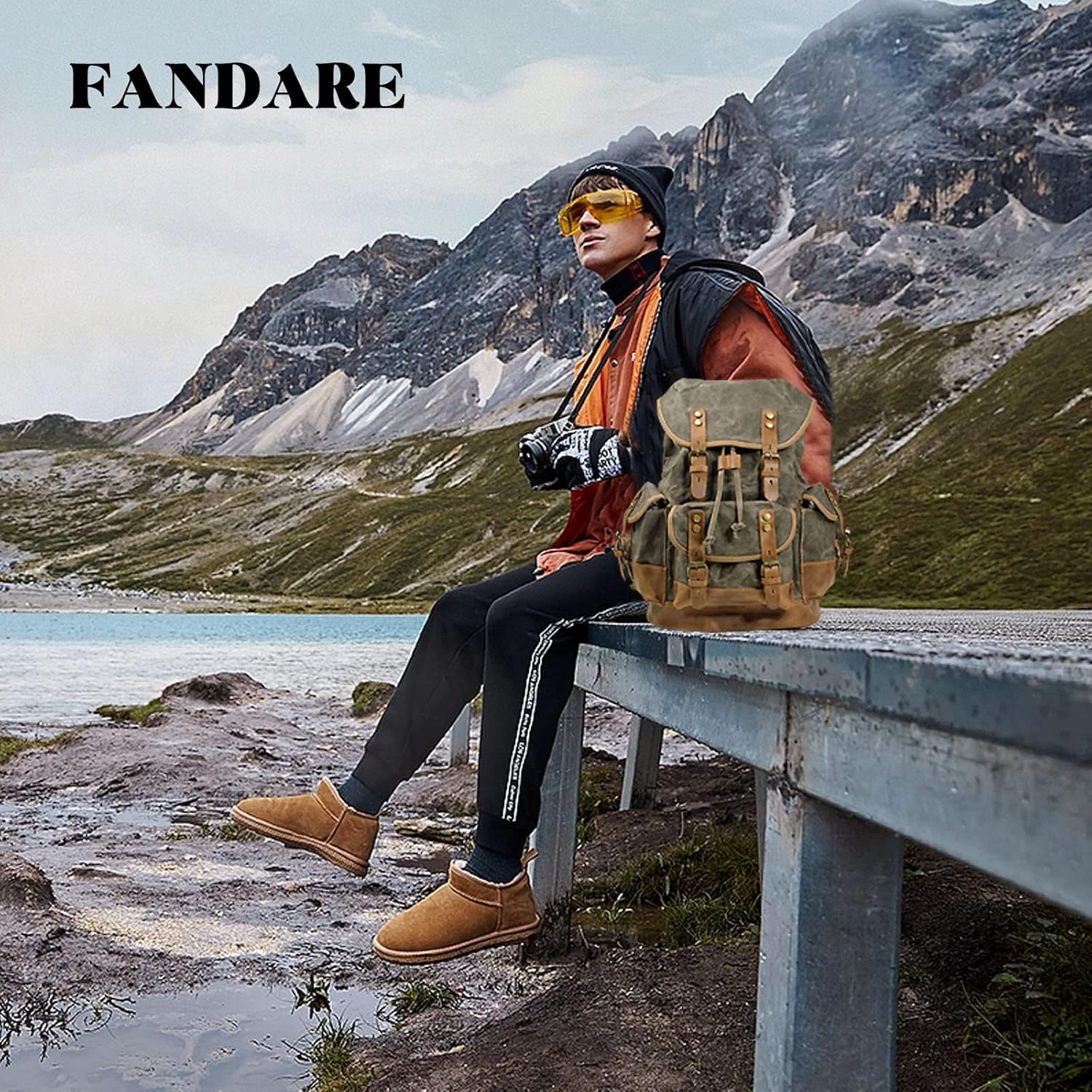 FANDARE Vintage Backpack for Women & Men 15.6 Inch Laptop Backpack Large Capacity Canvas College Bookbag Travel Hiking Work Commuter Daypack Military Green B