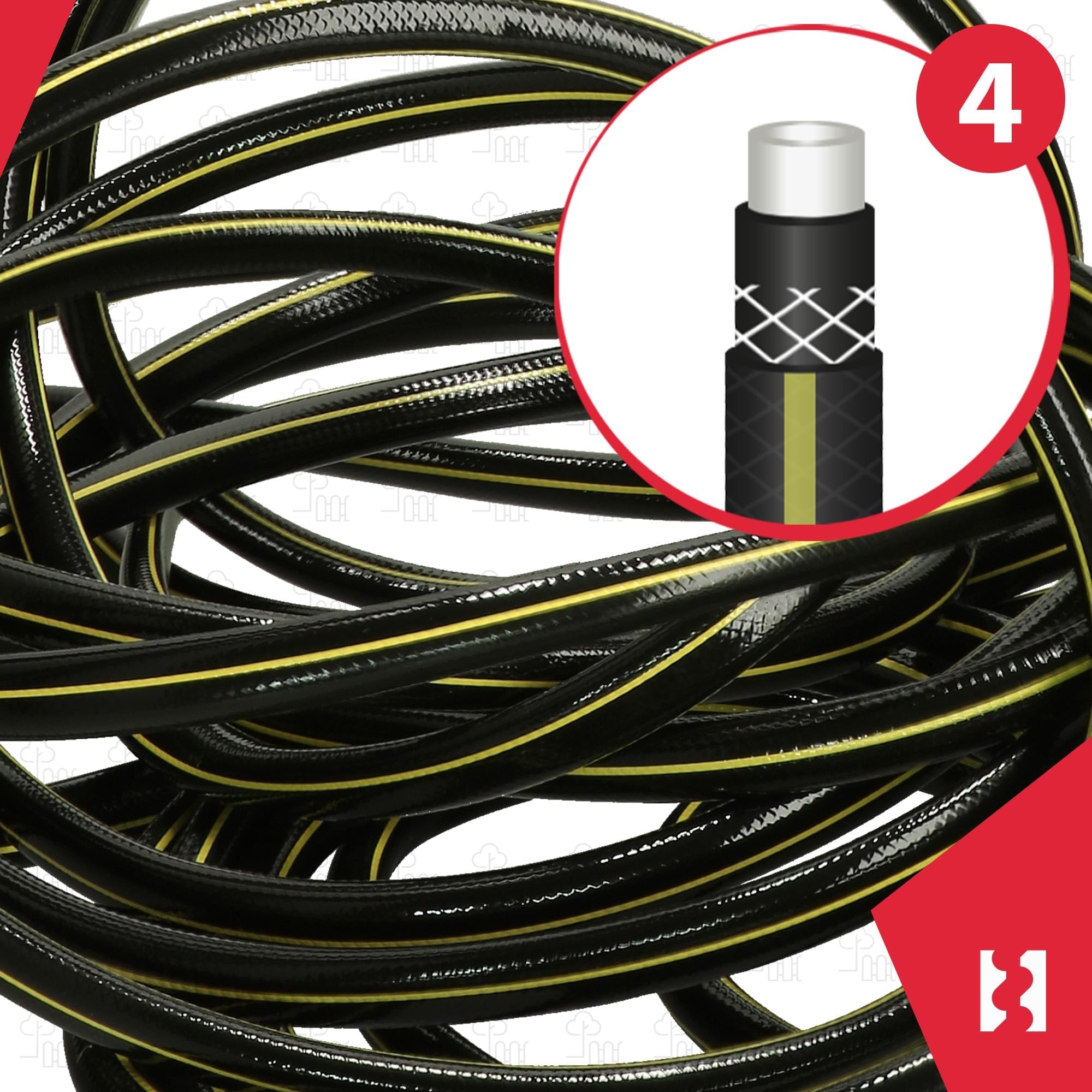 KOTARBAU® Tuyau d'arrosage professionnel, 1/2", 50 m, renforcé, noir et jaune, pour arroser les plantes, 4 couches