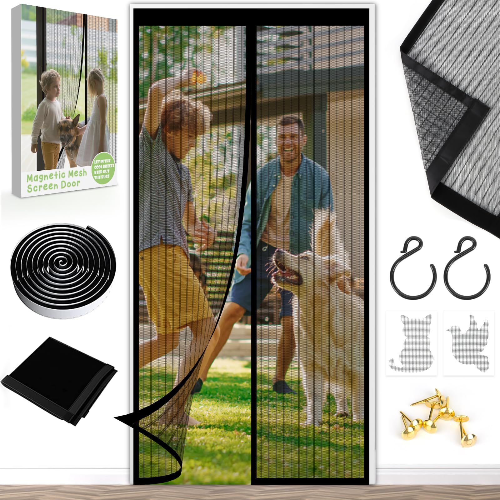Heavy Duty Magnetic Bugs Without Drilling Door Screen with Powerful Magnets and Full Frame Magic Tape (110X220cm)