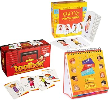 SPARK INNOVATIONS Emotions Flipbook, Feeling Cards Memory Game, Emotions Toolbox 3 Set Bundle, Social Emotional Learning Materials for Calming Corners