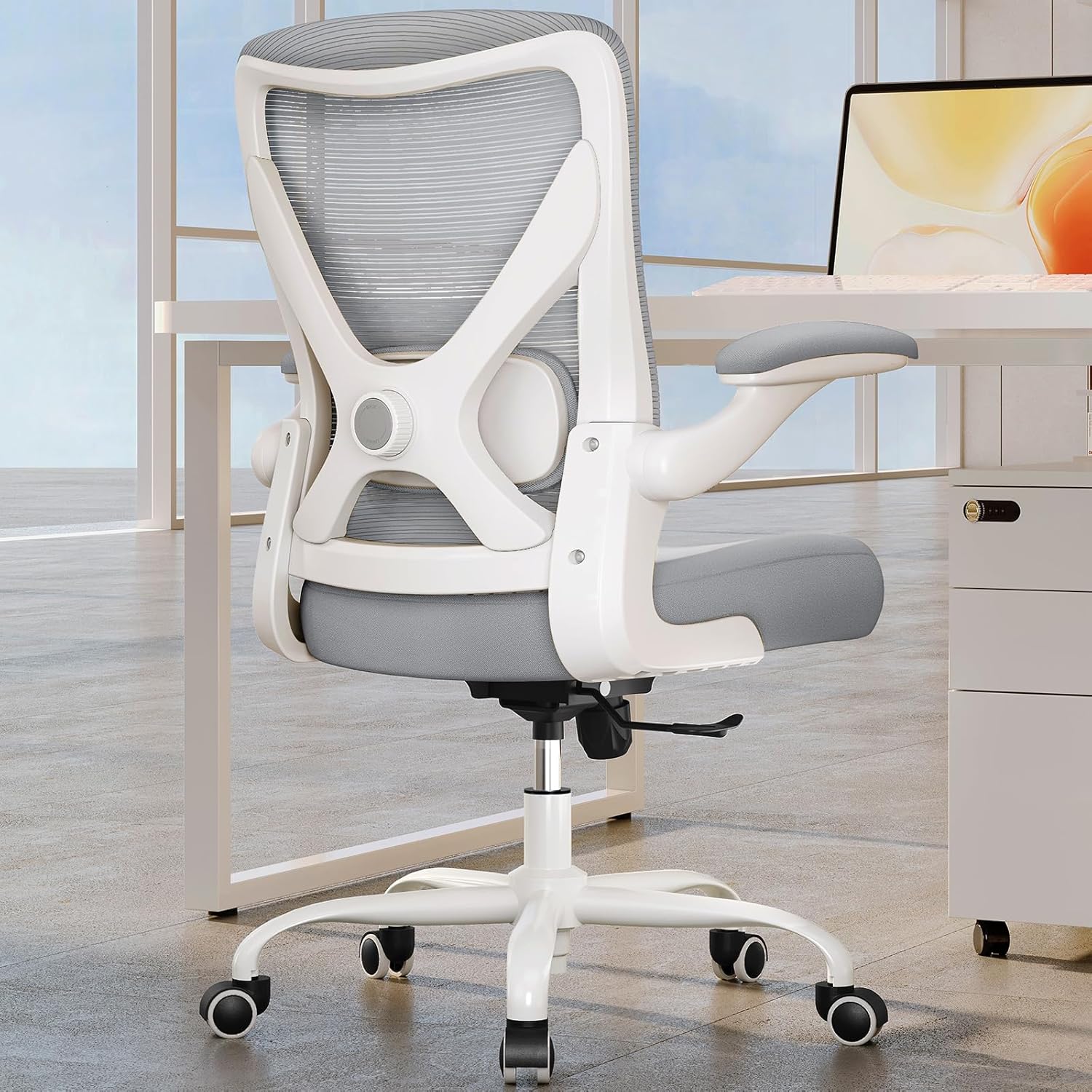 Ergonomic Office Chair – X-Shaped Computer Desk Chairs Comfy, Mesh High-Back Gaming Chair with Adjustable Lumbar Support, Executive Task Chair for Adults, Comfortable for Long Hours (White Grey)