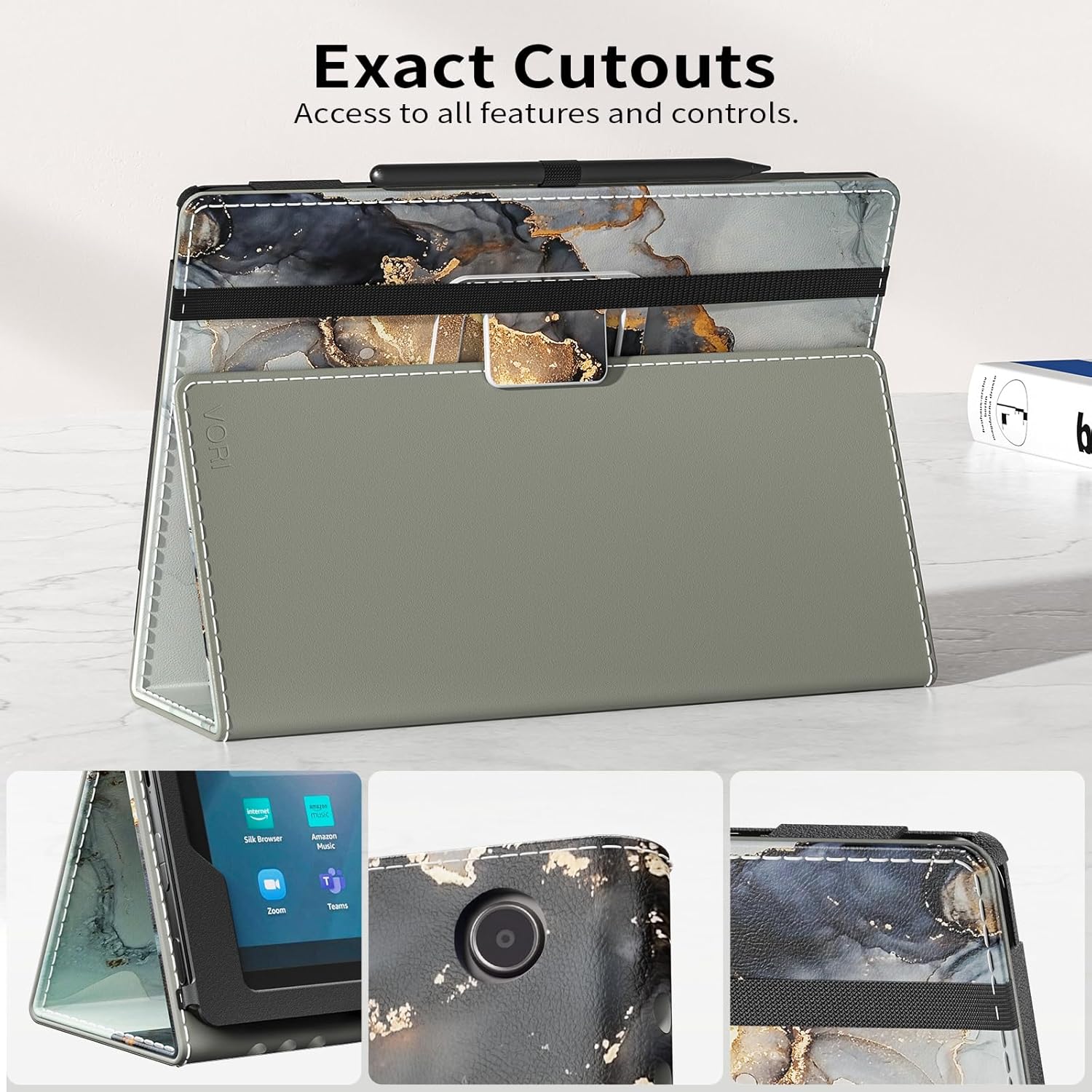 VORI Case for Amazon Kindle Fire Max 11 Tablet (13th Generation, 2023 Release), Slim Folding Stand Folio Cover with Auto Wake/Sleep & Hand Strap for All-New Fire 11 Max Tablet, Cloudy Marble