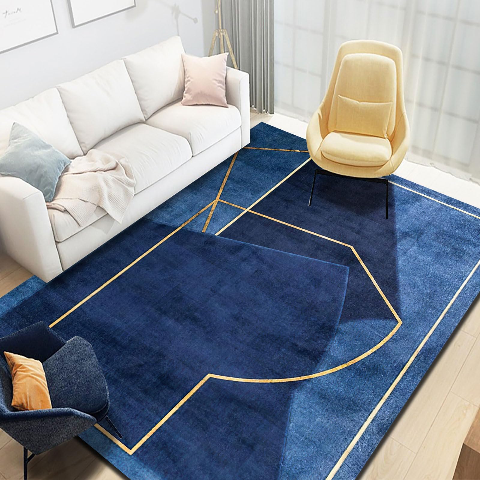 Tapis lavable antidérapant bleu géométrique moderne 110x190cm
