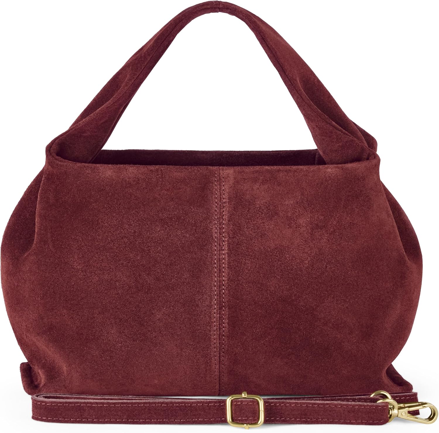 Italian Genuine Suede Shoulder Bag for Women with Sculpted Top Handle & Detachable Strap | Medium Designer Handbag (Burgundy)