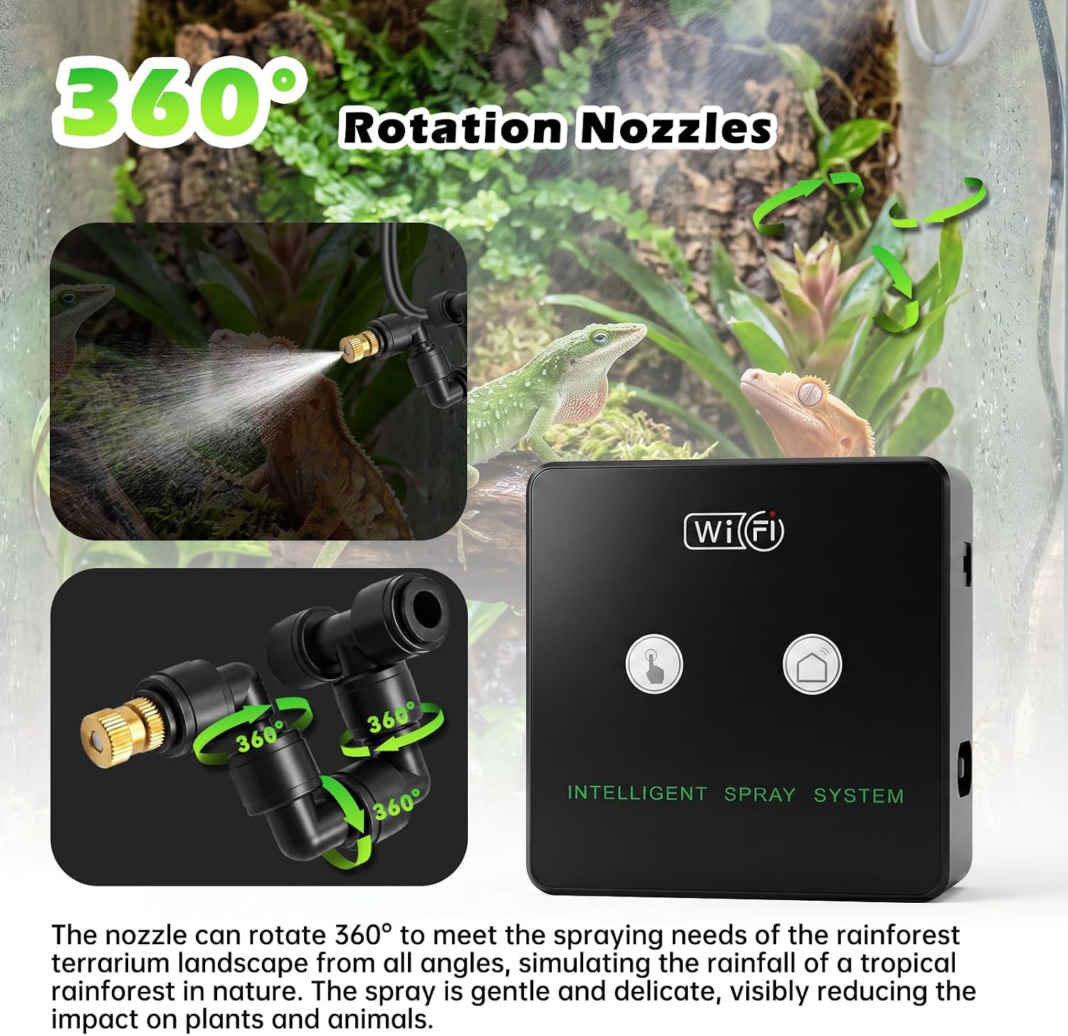 Smart Reptile Mister Automatic Mister System for Reptile Tank APP WiFi Remote Control Reptile Humidifier Fogger for Aquarium Terrariums with 360°Adjustable Misting Nozzles for Frog Lizard Amphibians