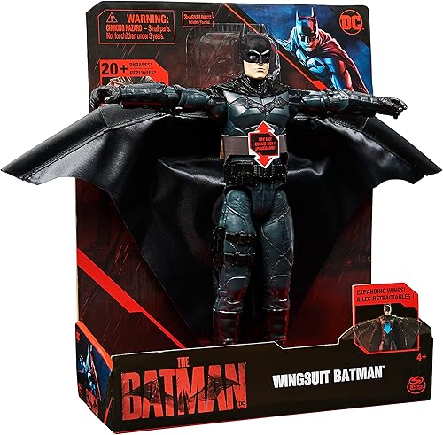 Miniatura 8 de DC Comics, Batman - Figura de acción de traje de alas de 11.8 in con luces y frases, alas expandibles, juguetes coleccionables de la película de