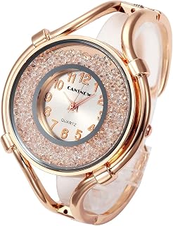Women Ladies Casual Luxury Gold Silver Rose Gold Tone Alloy Analog Quartz Bracelet Watch Big Face Small Dial Rhinestones Decorated Elegant Dress Bangle Cuff Wristwatch