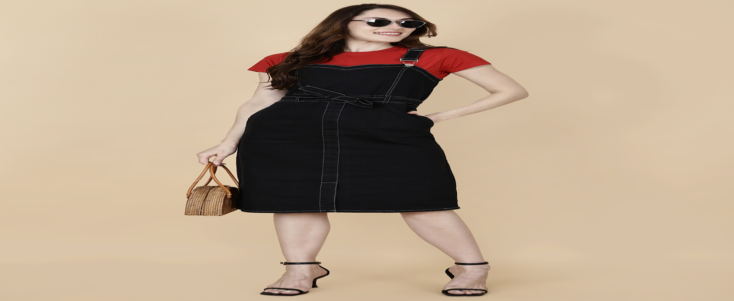 Buy Codaisy Casual Denim Black Pinafore Dress for Women, Stylish