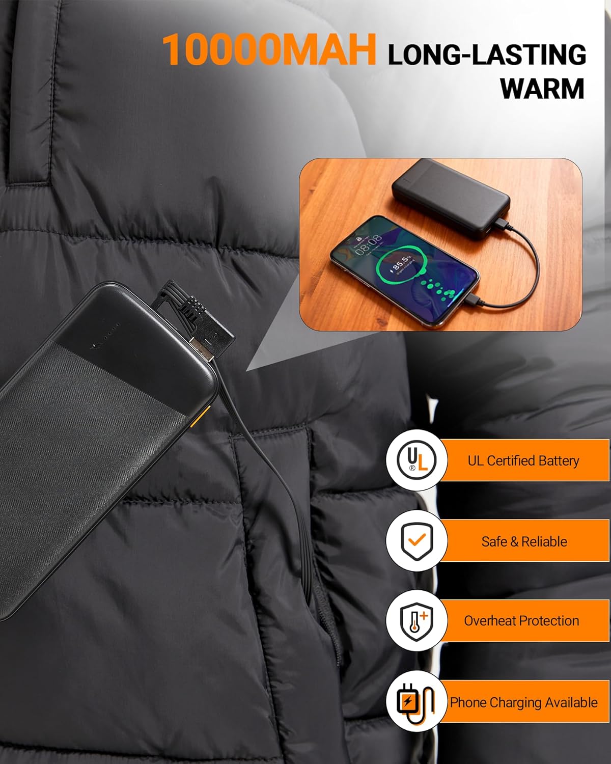 Heated Jackets for Men, Mens Heated Jacket with 8 Heat Zones, Mens Heated Coat for Winter Outdoor - Image 5