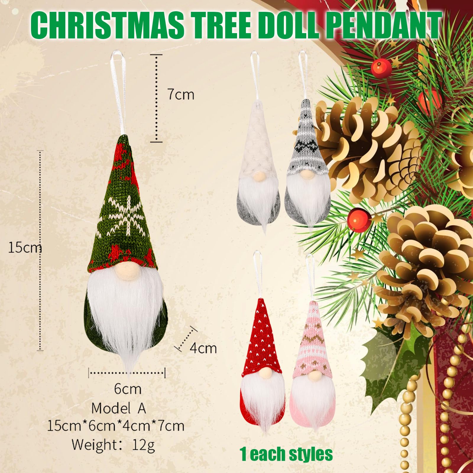 Set 5 Gnomi Natalizi – Decorazioni Natale Con Cappello, Colori Assortiti, Portafortuna Da Appendere