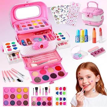 Kids Makeup Sets for Girls, 59pcs Real Washable Make Up Starter Kit, Safe Non-Toxic Children Cosmetic Beauty Play Games Toys with Stickers, Birthday Gift for 3 4 5 6 7 8 9 10 11 12 Year Old