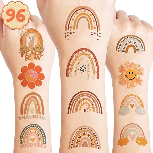 Pack De 5 Hojas De Tatuajes Temporales De Arcoíris | 60+ Diseños | Seguros Y No Tóxicos Para Niños