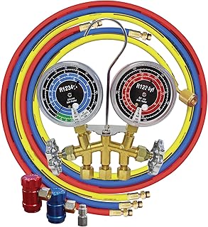 Mastercool 81661 R1234yf Brass Manifold Gauge Set with 60" Hoses, R1234yf Couplers and Vacuum Pump Adapter Fitting