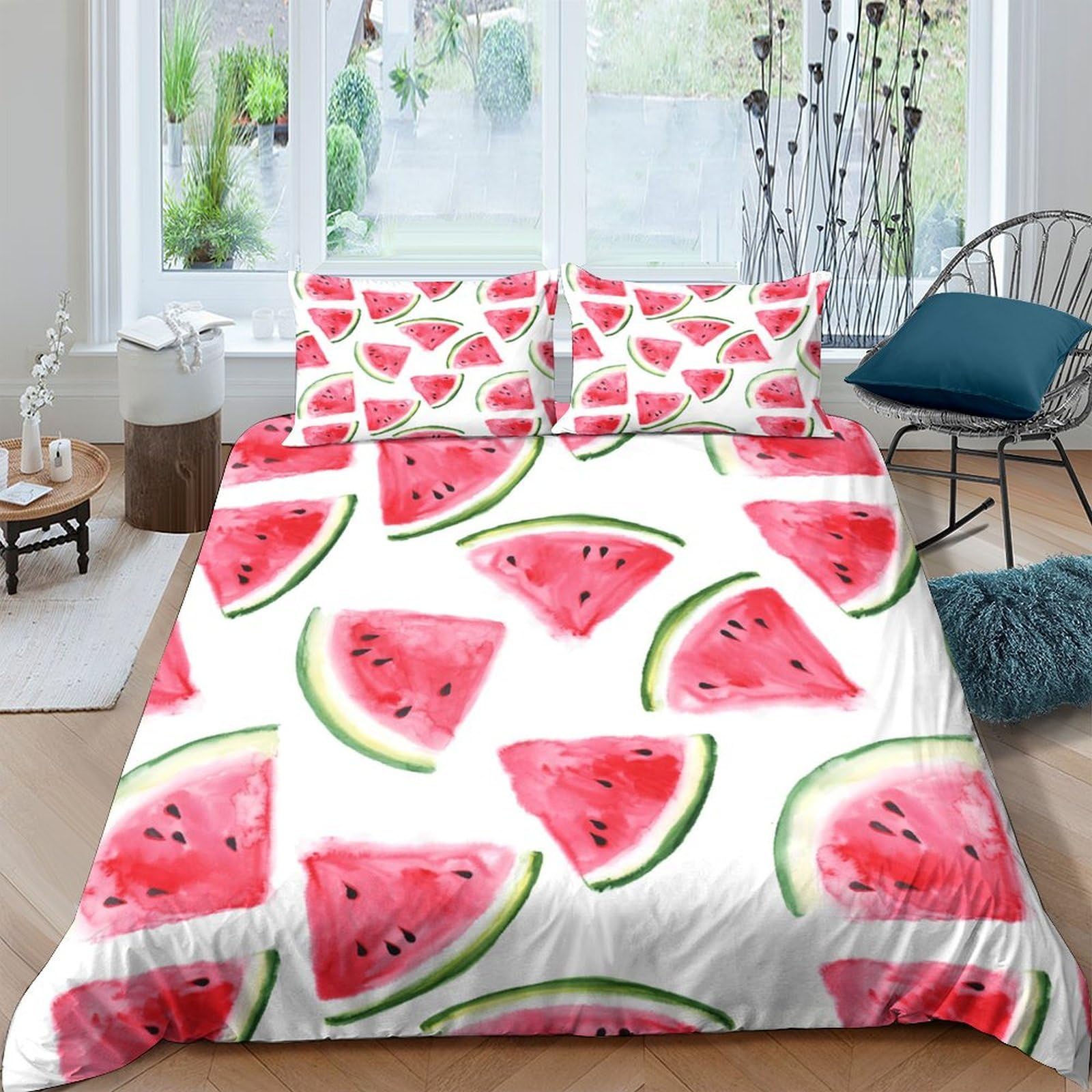 Ctjqhvkz Style-7 3D Printed Watermelon Slice Fitted Sheet Microfiber Soft Summer Bed Cover For Bedroom Dorm Mattress Protection Decor Single（135X200cm）