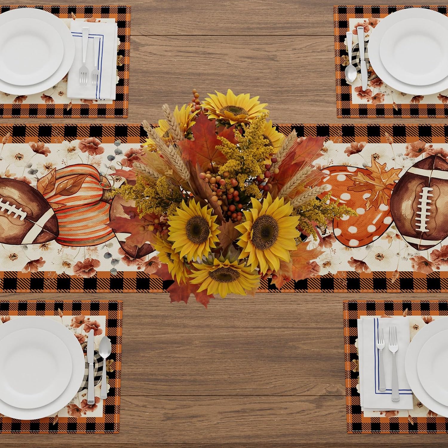XCHI Fall Football Love Heart Table Runner for Home Decoration 13x72 Inch