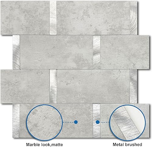 Miniatura 3 de Azulejos de Metro de Cocina Mate Peel and Stick Backsplash Azulejos Autoadhesivos para Pared de Baño Impermeables Paneles de Mosaico de Metal y