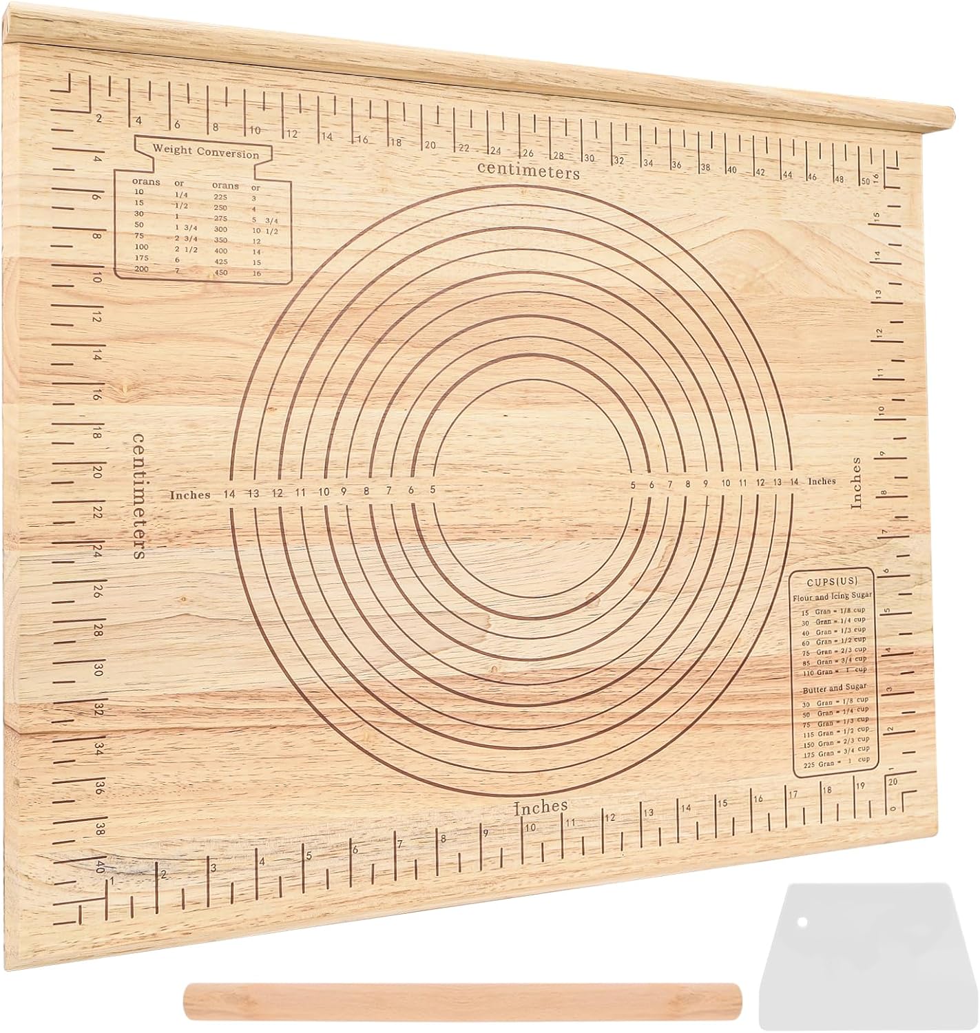 Wood Pastry Board with Measurements|Extra Large 24"x20"|Include Kneading Board,Rolling Pin,Dough Cutter|Multi-Functional Dough Board Set for Pie Mrusts, Pizzas, or Slicing Vegetables