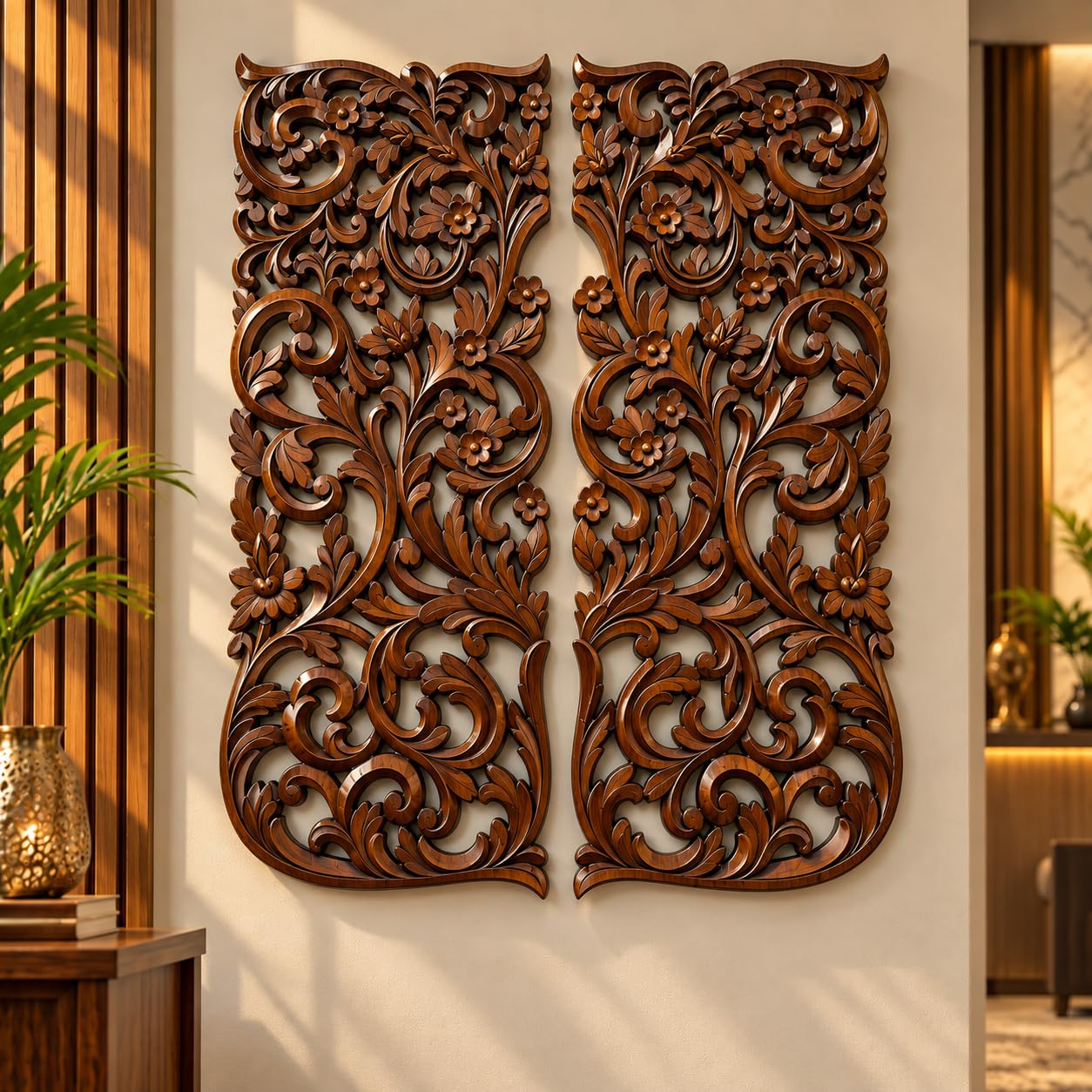Floral MDF Wall Panel - Walnut Design -1