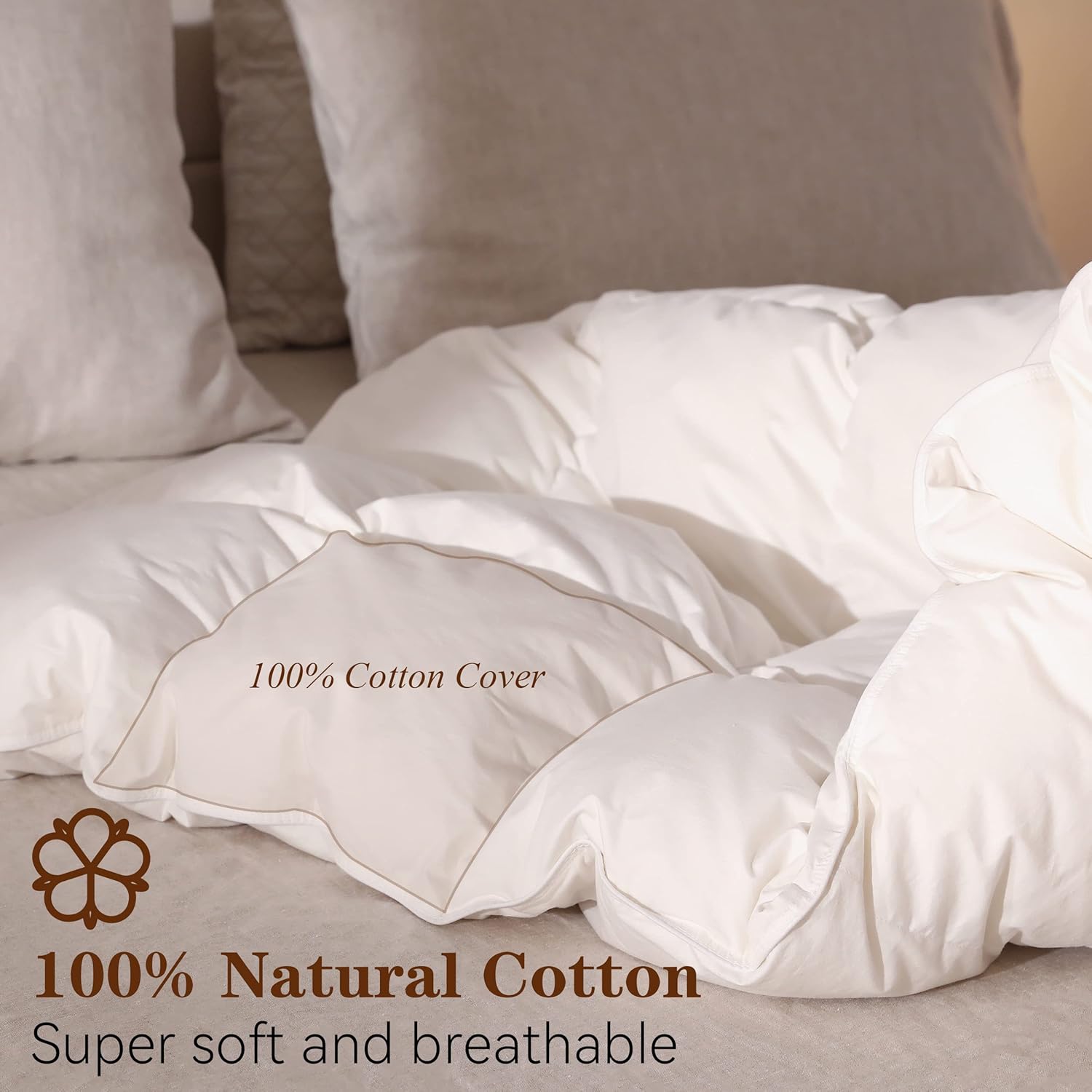 Luxury Medium Warmth Feather Down Comforter Queen Size,Hotel Collection All Season Duvet Insert, Ultra Soft Down Proof Polycotton Cover with 8 Tabs（Pure White,68"x90"）