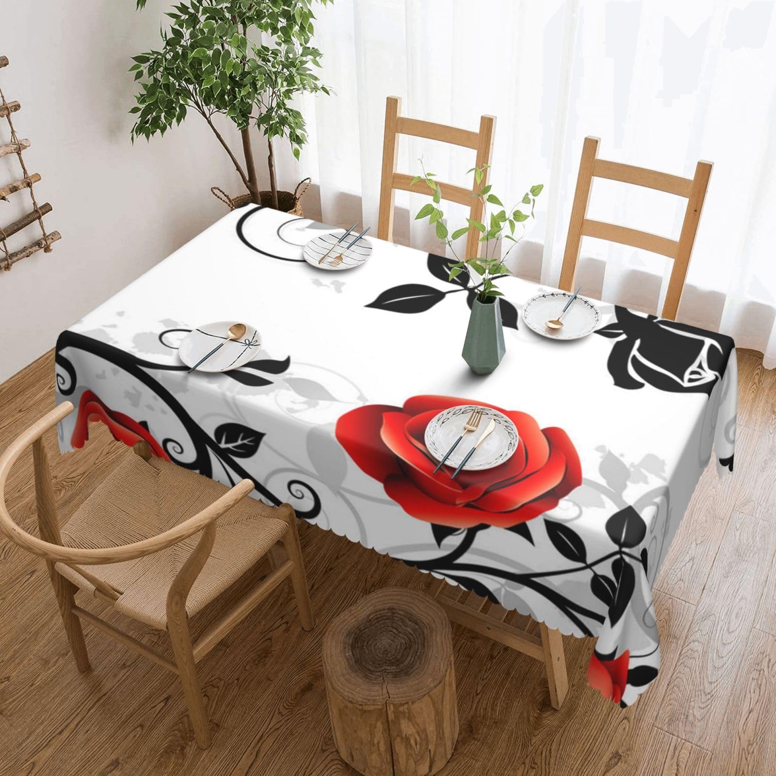 Nappe rectangulaire anti-huile lavable 137x183cm imprimé roses