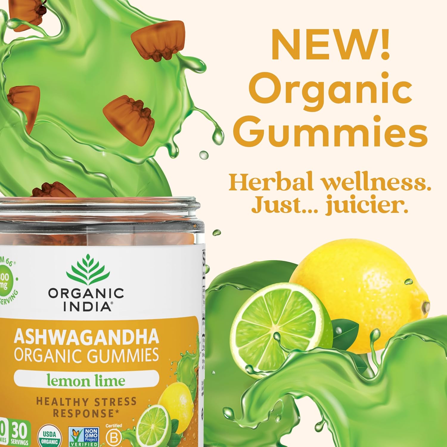 ORGANIC INDIA Ashwagandha Gummies for Men & Women - Stress Supplement, KSM-66 Ashwagandha Root, Extra Strength, Calm Chews, Vegan, Non-GMO - Lemon Lime, 60 Gummies - Image 2