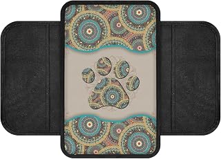 Boho Floral Dog Paw Pattern Car Center Console Cover Elastic Car Armrest Seat Box Cover Cushion Non-Slip Auto Armrest Pad with Pockets Storage Bag Car Decor Accessories
