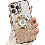 Misscase for iPhone 13 Pro Max Magnetic Glitter Case Compatible with MagSafe,Full Protection Slim Shockproof Anti-Scratch Case with Camera Lens Protector Logo View Dust-Proof Net for Women Gold