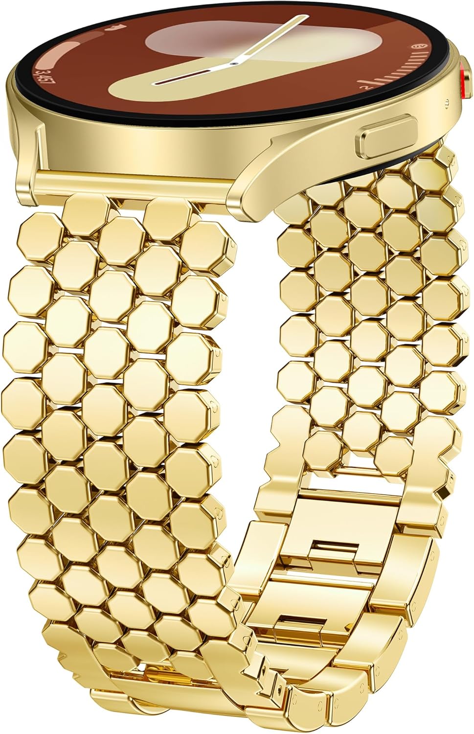 Minyee Compatible with Samsung Galaxy Watch 7 6 5 4 FE 40mm 44mm/Watch 6 Classic 43mm 47mm/Watch 5 Pro 45mm Bands for Women, 20mm Dressy Metal Gold Chain Honeycomb Luxury Chic Link Bracelet Strap